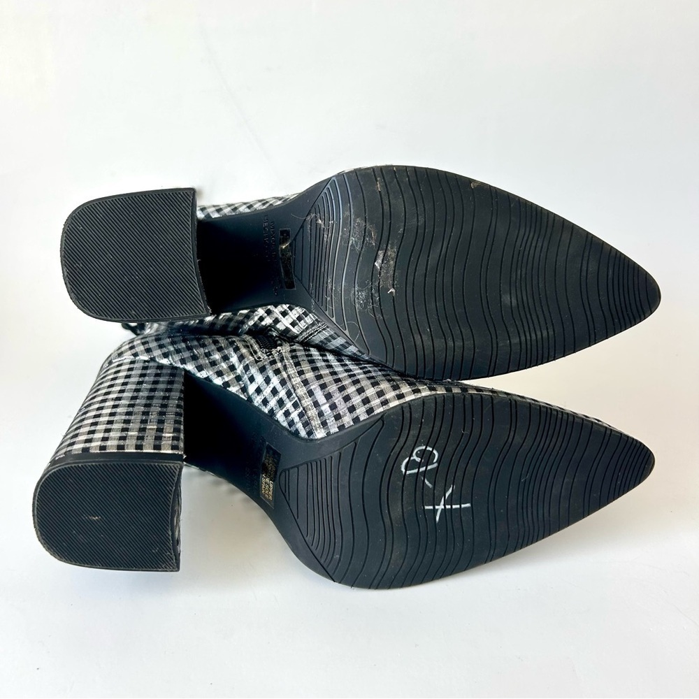 Anthropologie Metallic Check Pointed Toe Ankle Boot Silver Black Block Heel 36 - Picture 9 of 11